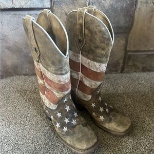 ROPER Cowboy Boots AMERICAN FLAG Distressed Look WESTERN SQUARE TOE (M)7 (W)9